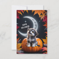 Cute Wolf with Crescent Moon Nighttime Autumn
