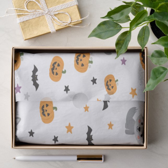 Cute Wolf with Spooky Candy For Halloween Tissue Paper (Gift)