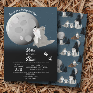 Cute Wolf Woodland Moon Howling Kids Birthday Invitation