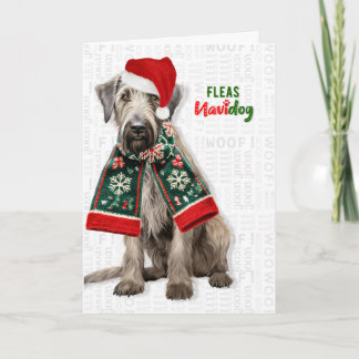 Cute Wolfhound Dog Funny Fleas Navidog Christmas Holiday Card