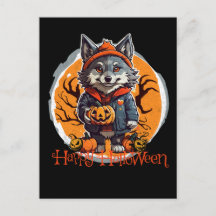 Cute Wolfie with Pumpkins Happy Halloween Vibes
