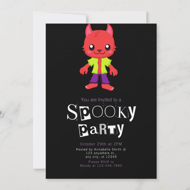 Cute Wolfman Modern Minimalist Halloween Invitation (Front)