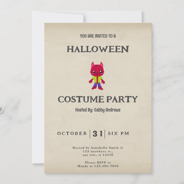 Cute Wolfman Vintage Halloween Invitation (Front)