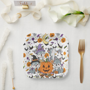 Cute wolves Party Vibes For Halloween Paper Plate