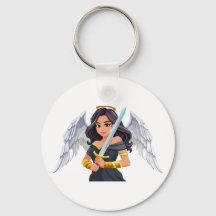 Cute woman Angel's with open wings and sword