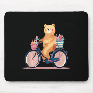 Cute Woman Bike with Funny Teddy Bear Graphic Mouse Pad