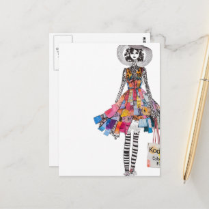 Cute Woman in Collage Fashions Outfit Postcard