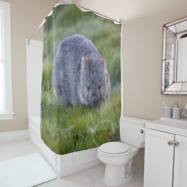 Cute Wombat Wildlife Animal Australia Green Shower Curtain (In Situ)