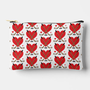 Cute Women's Girls Love Heart Hockey Sticks Accessory Pouch