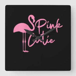 Cute Womens Pink Flamingo Pink Cute Flamingo Square Wall Clock