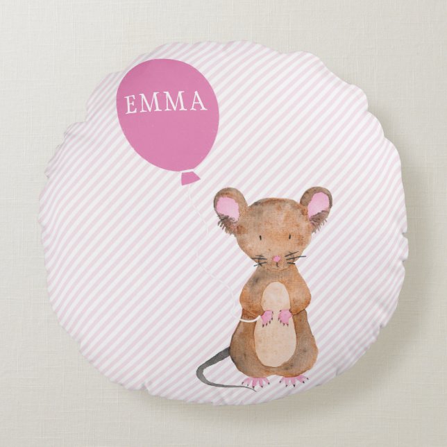 Cute Wood Mouse Personalised Kids Throw Pillow (Front)
