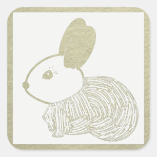 Cute Woodcut Bunny Square Sticker