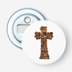 cute Wooden Button Cross christian  Bottle Opener