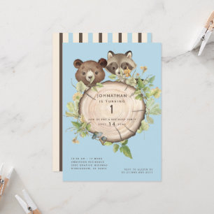Cute Woodland Animal 1st Birthday Party Invitation