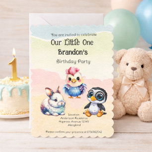Cute Woodland Animal 1st Birthday Party Invitation