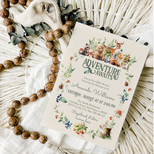 Cute Woodland Animal Adventure Neutral Baby Shower Invitation