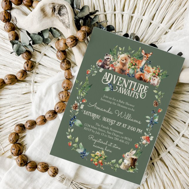 Cute Woodland Animal Adventure Neutral Baby Shower Invitation (Creator Uploaded)
