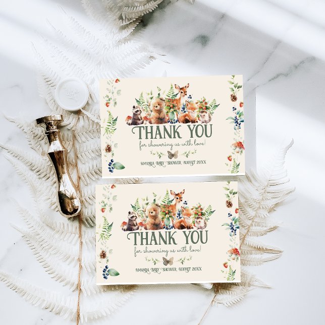 Cute Woodland Animal Adventure Neutral Baby Shower Thank You Card (Creator Uploaded)