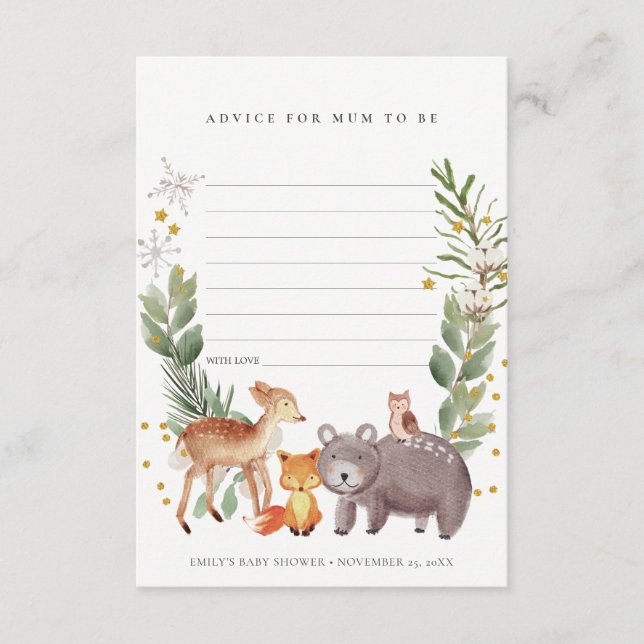 Cute Woodland Animal Advice for Mum Baby Shower Enclosure Card (Front)