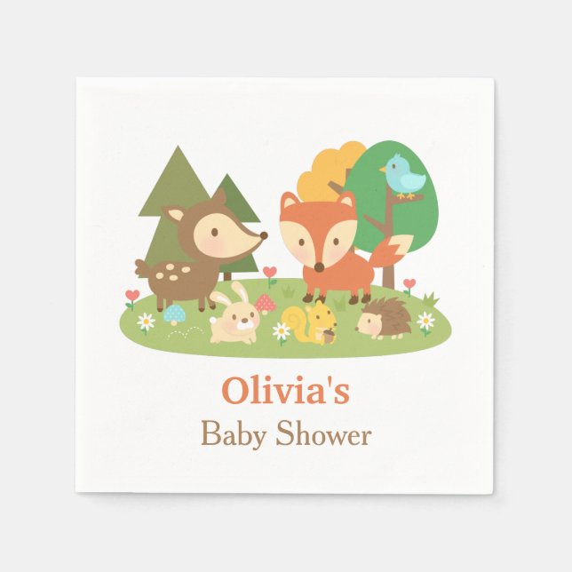 Cute Woodland Animal Baby Shower Party Supplies Napkin (Front)