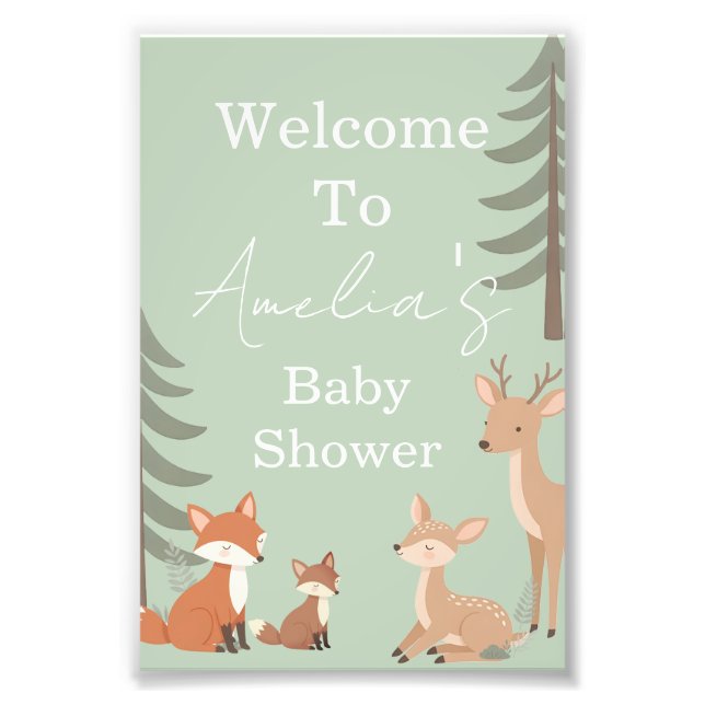 Cute Woodland Animal Baby Shower Welcome Sign (Front)