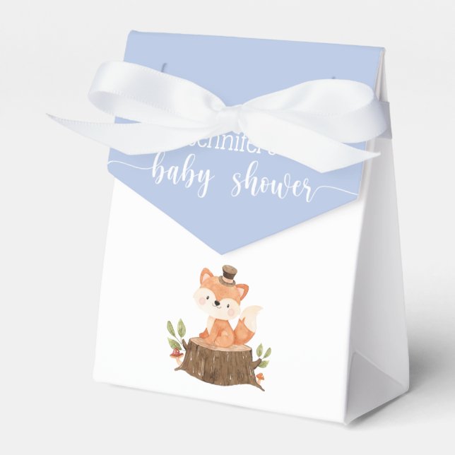 Cute Woodland Animal Blue Baby Boy Shower Favour Box (Front Side)