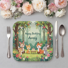 Cute Woodland Animal Child Birthday Paper Plate