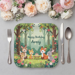 Cute Woodland Animal Child Birthday Paper Plate