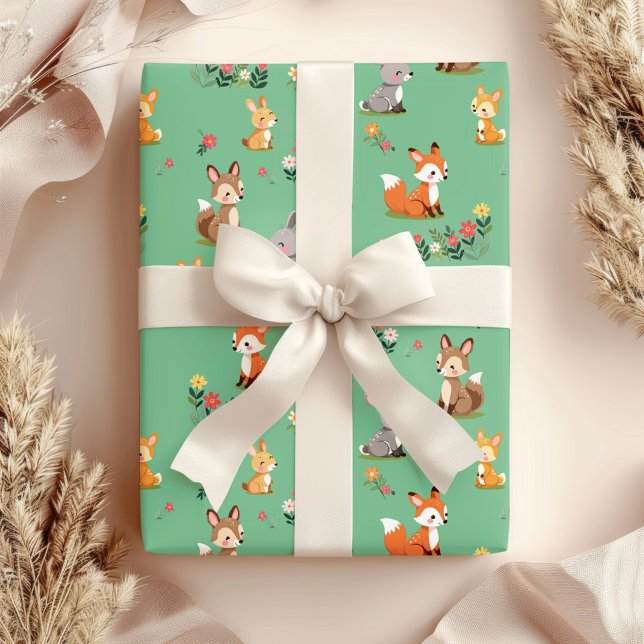 Cute Woodland Animal Child Birthday Wrapping Paper (Creator Uploaded)
