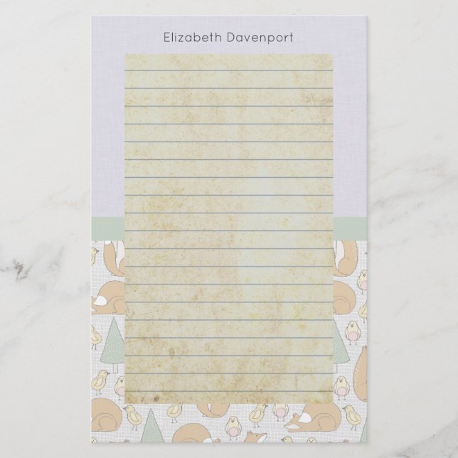 Cute Woodland Animal Creatures with Lined Stationery (Front)