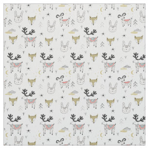 Cute Woodland Animal Doodle Pattern Fabric
