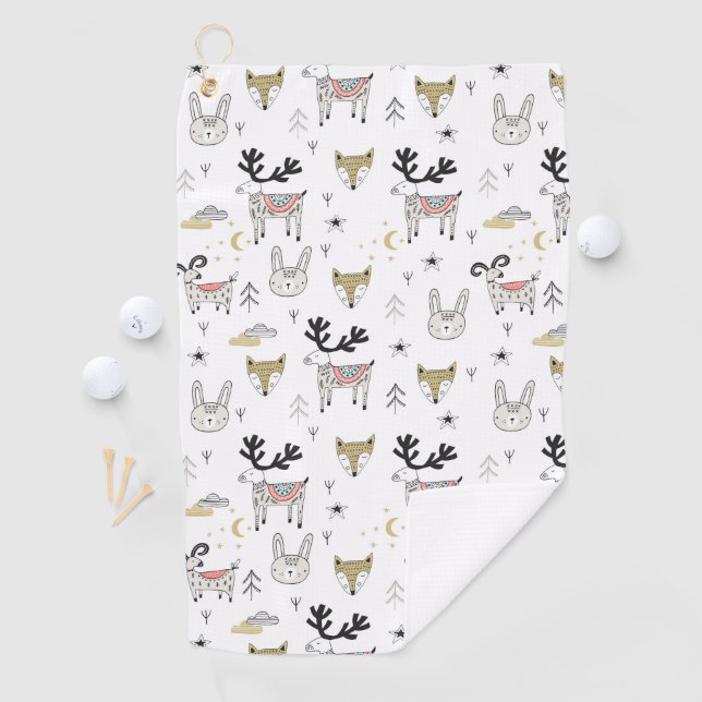 Cute Woodland Animal Doodle Pattern Golf Towel (InSitu)