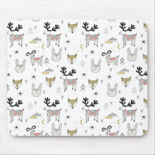 Cute Woodland Animal Doodle Pattern Mouse Pad