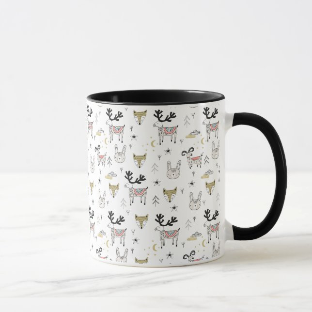 Cute Woodland Animal Doodle Pattern Mug (Right)