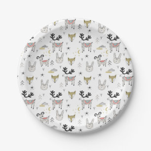 Cute Woodland Animal Doodle Pattern Paper Plate