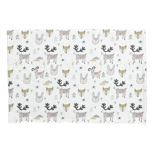 Cute Woodland Animal Doodle Pattern Pillowcase (Front-Left)