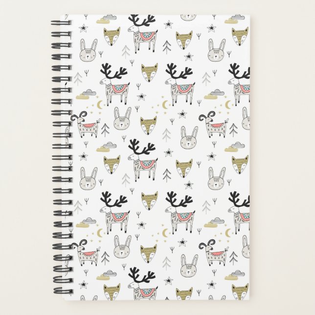 Cute Woodland Animal Doodle Pattern Planner (Front)