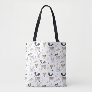 Cute Woodland Animal Doodle Pattern Tote Bag