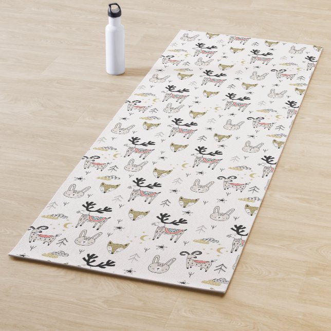Cute Woodland Animal Doodle Pattern Yoga Mat (In Situ)