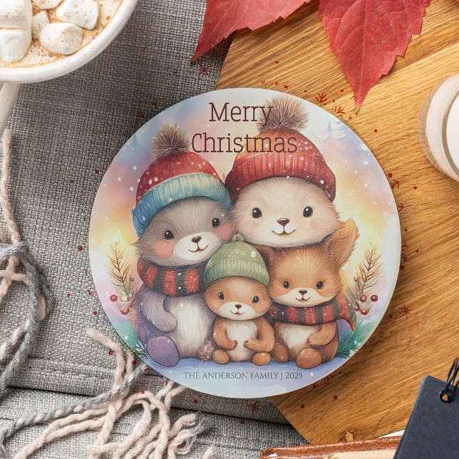 Cute Woodland Animal Family Merry Christmas Coaster (Creator Uploaded)