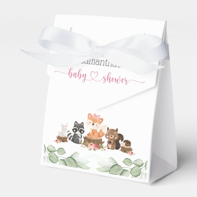 Cute Woodland Animal Floral Baby Girl Shower Favour Box (Front Side)