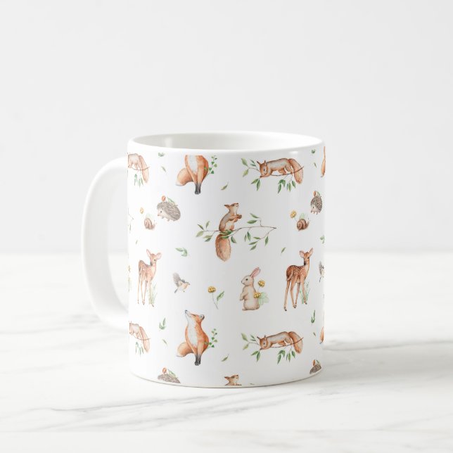 Cute Woodland Animal Friends Pattern Coffee Mug (Front Left)