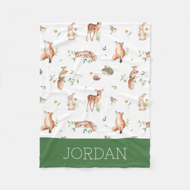 Cute Woodland Animal Friends Pattern Fleece Blanket (Front)
