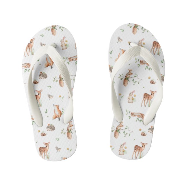 Cute Woodland Animal Friends Pattern Kid's Jandals (Footbed)