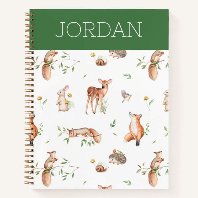 Cute Woodland Animal Friends Pattern Notebook (Front)