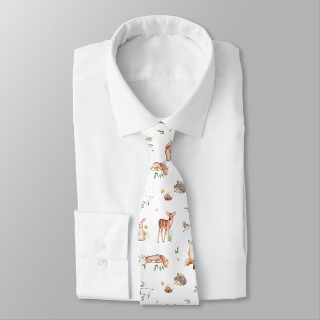 Cute Woodland Animal Friends Pattern Tie (Tied)