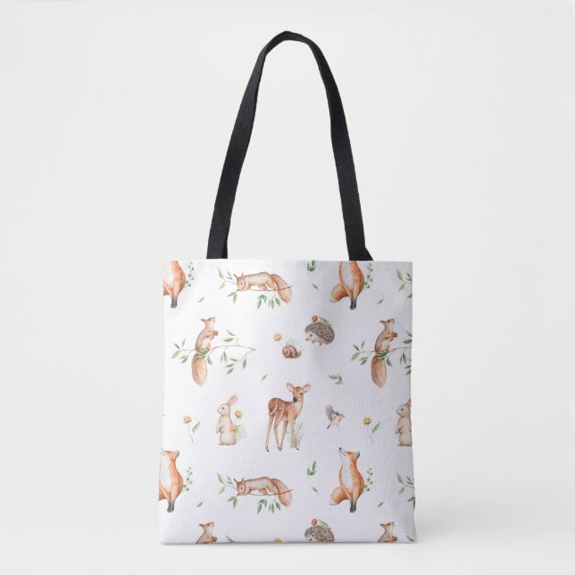 Cute Woodland Animal Friends Pattern Tote Bag (Front)