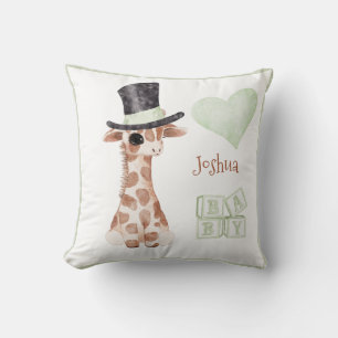 Cute Woodland Animal Giraffe Heart Name Nursery Cushion