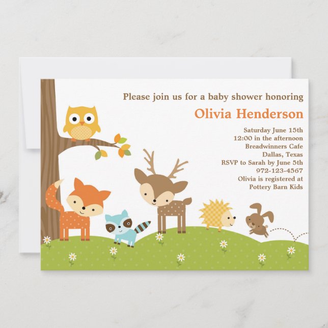 Cute Woodland Animal Invitations (Front)