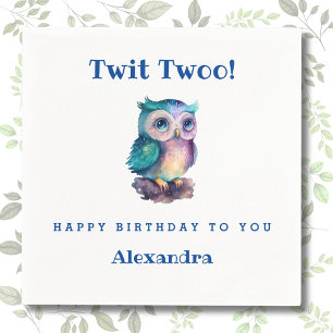 Cute Woodland Animal Kids Owl Birthday Napkin